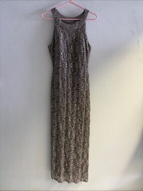 R&M Richards Taupe Sequin Maxi Dress